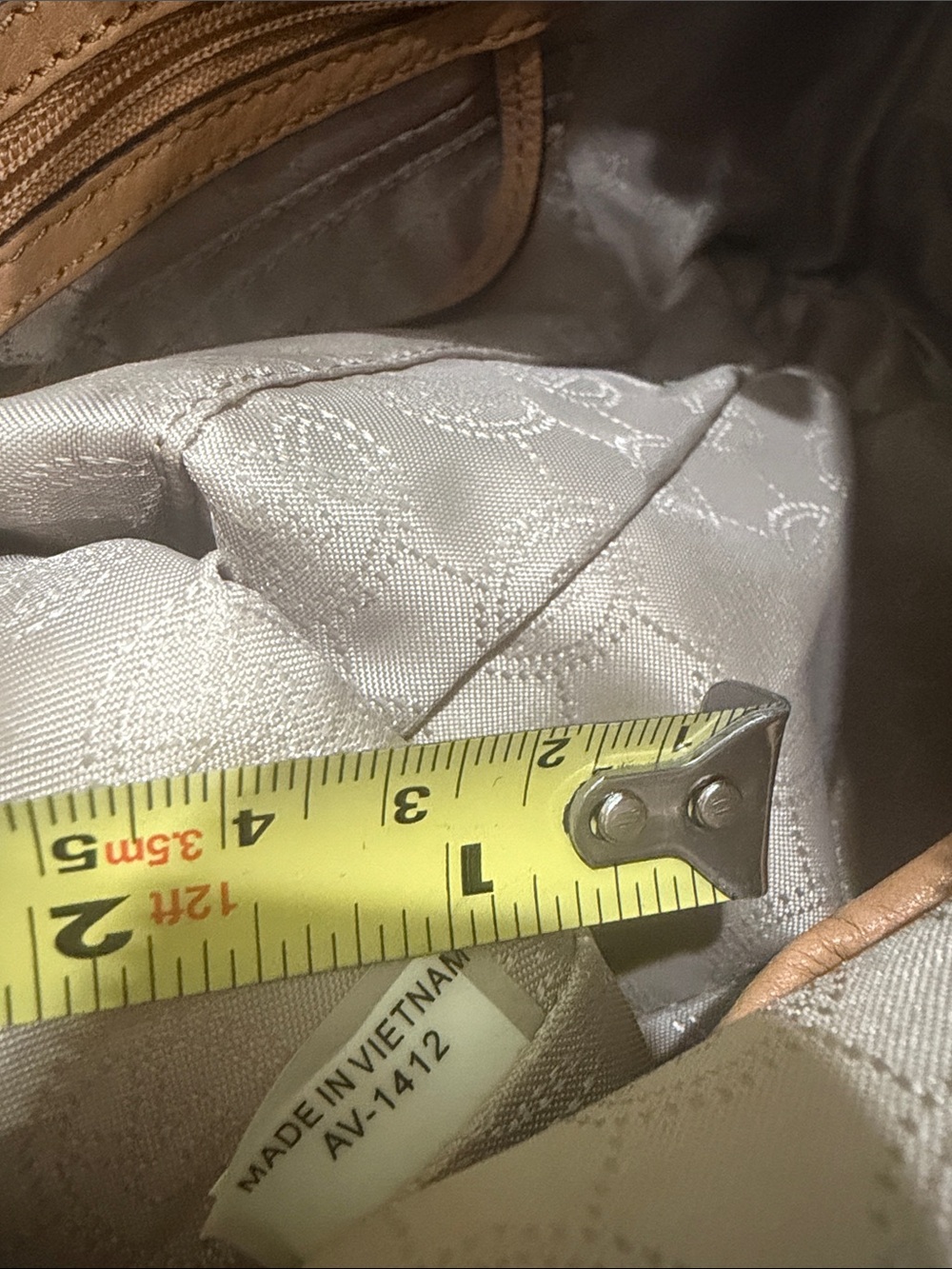 Michael Kors Camel/Tan Leather Crossbody with Gold keychain on the side. - Picture 8 of 8
